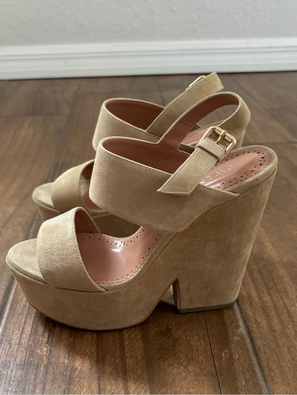 Twin-Set Beige Suede Platform Sandals
